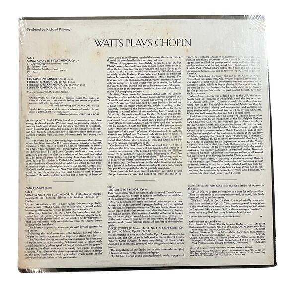 Watts Plays Chopin LP Vinyl Record NEW SEALED 1973 Classical Columbia Masterwork - Picture 2 of 2